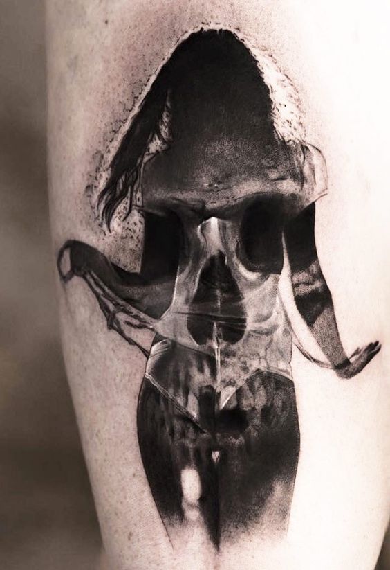 Unique girl shape skull tattoo design.