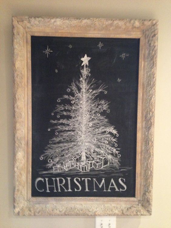 Awesome Christmas tree on kitchen chalkboard.