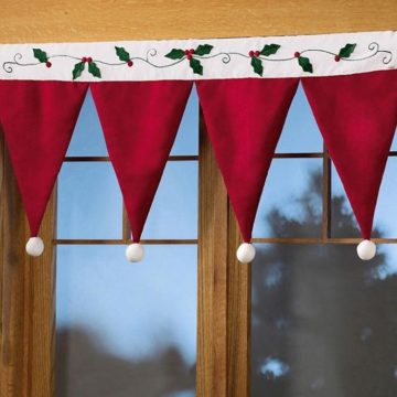 Cute Santa hat window valance for Christmas decoration.