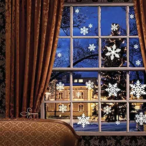 Nice snow flake stickers on window for Christmas decoration.
