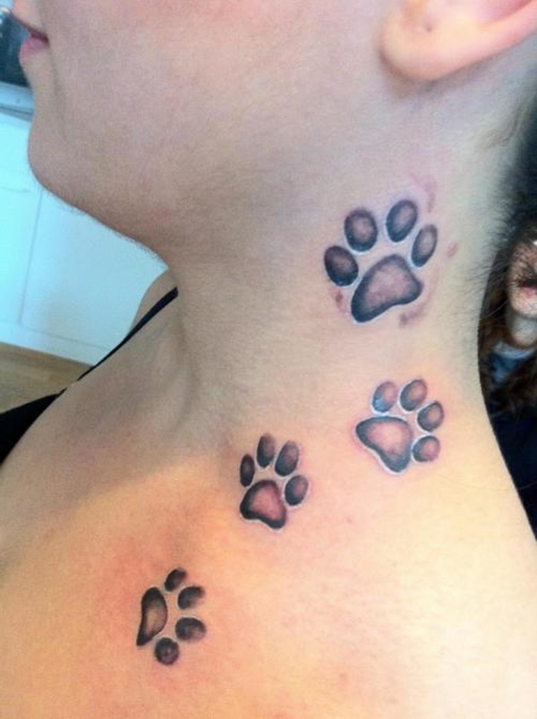 A set of dog paws on neck.