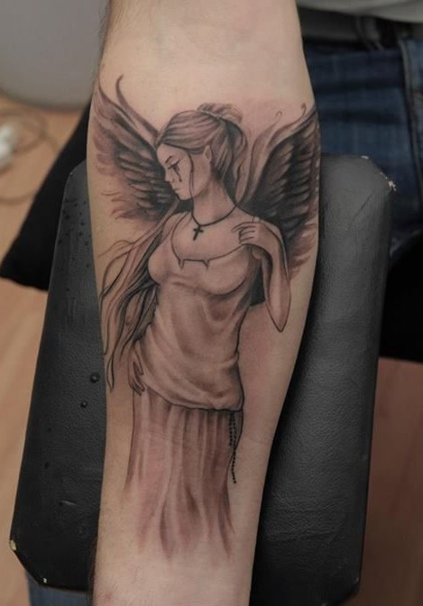 Angel Girl Tattoo On Inner Arm.