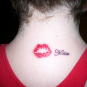Back Neck Lips Kiss Tattoo.