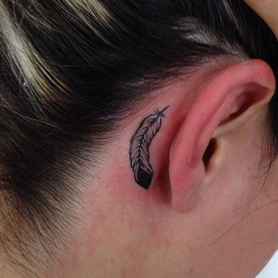 Behind the year feather tattoo.