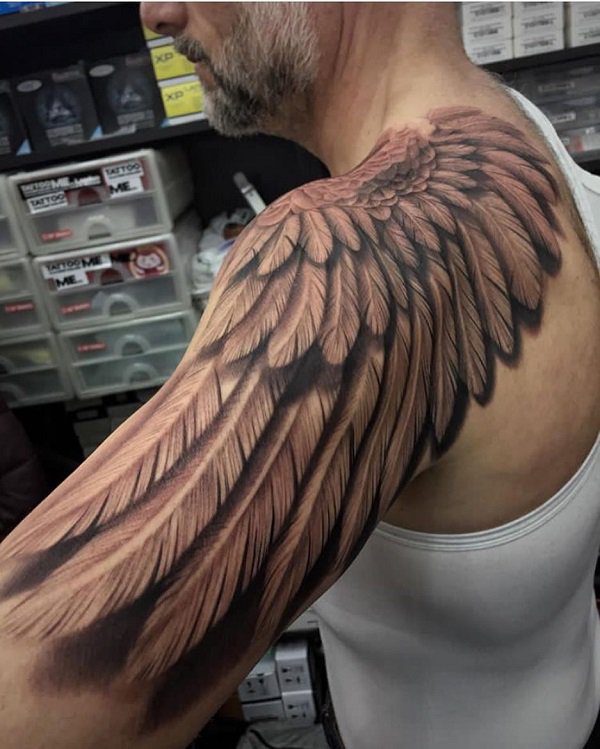 Black And White Wing Sleeve Tattoo.