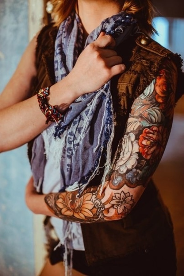Bright blouse sleeve tattoo idea for girls.