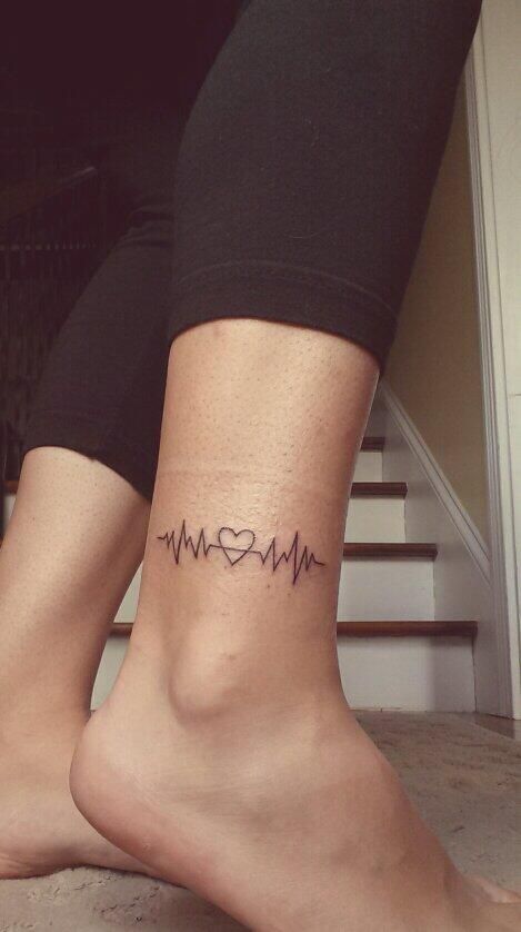 Cool Heartbeat Ankle Tattoo.