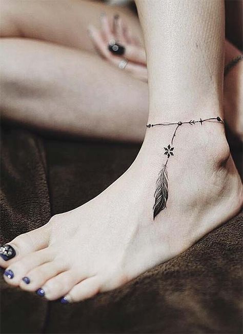 Cool feather anklet tattoo.