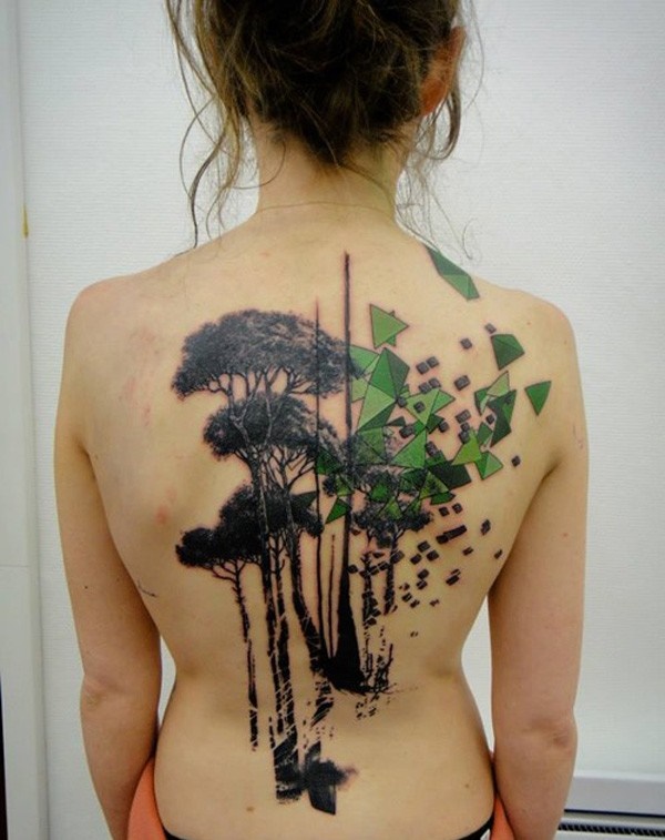 Creative tree tattoo on back.