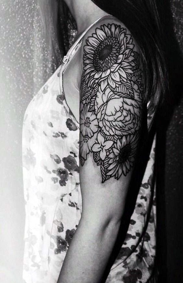 Cute floral art sleeve tattoo design.