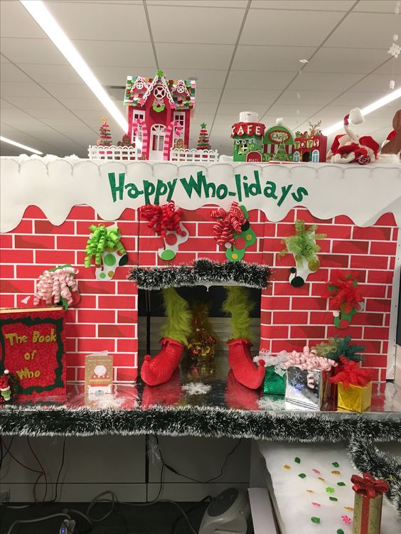 Exclusive grinch theme office cubicle decor.