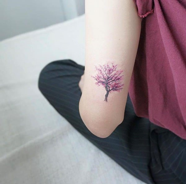 Feminine cherry blossoms tree on arm.