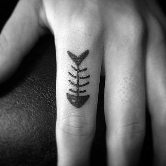 Fish skeleton tattoo.