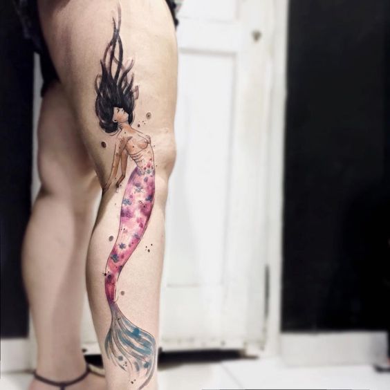 Glamorous mermaid tattoo design for girls.