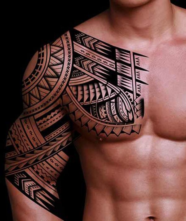 Half sleeve tribal tattoo.