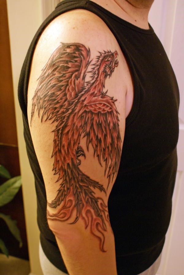 Heavenly phoenix tattoo for the arms.