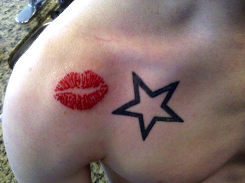 Kiss Lips Tattoo With Outline Star.
