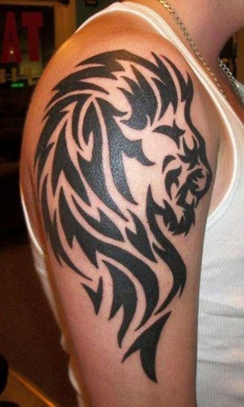 Lion tribal tattoos symbolize pride, virility and potency.