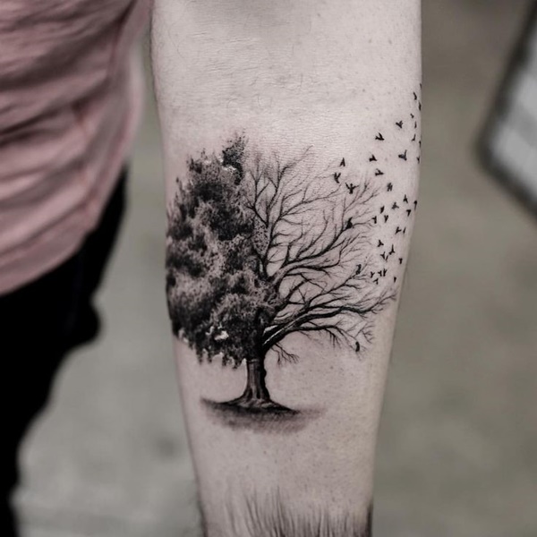 Meaningful tree tattoo.