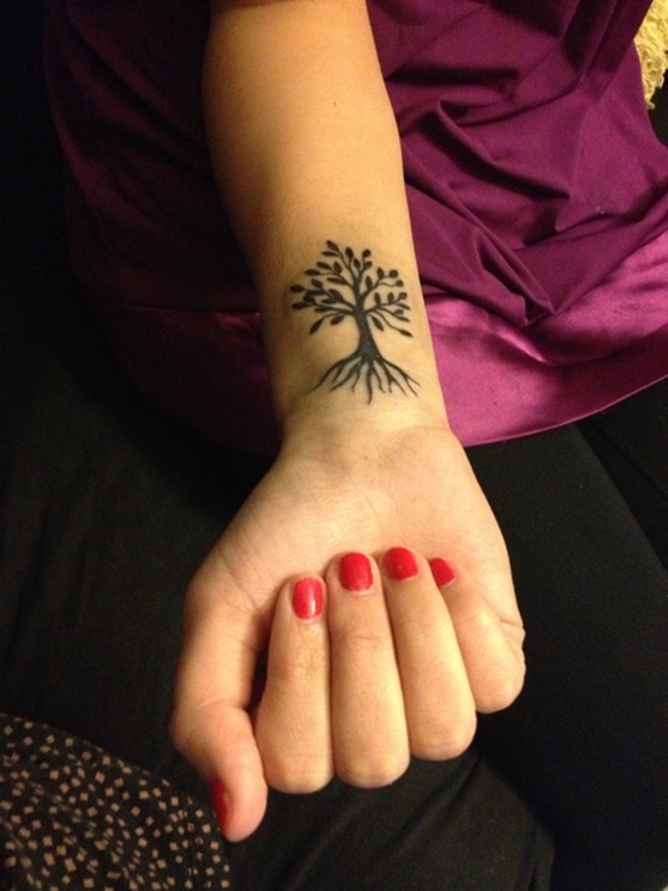 Memorable childhood tree tattoo on wrist.