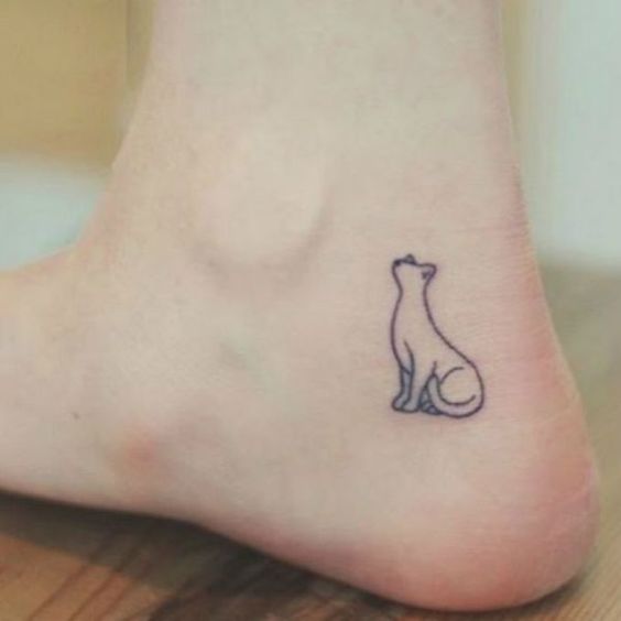 Minimal Cat Tattoo On Ankle.
