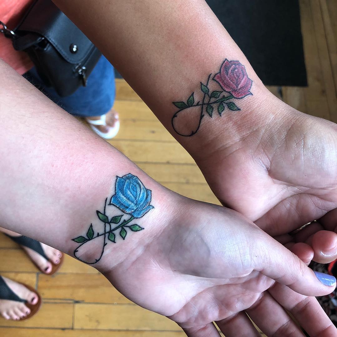 Mother Daughter Rose Tattoos On Wrist.