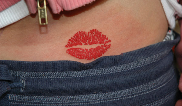 New Kiss Lips Tattoos On Waist.