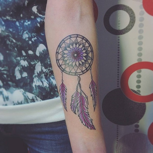 Play with colors and make feminine dreamcatcher tattoo.