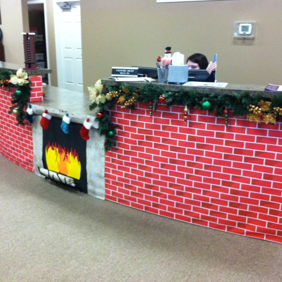 Reception is decorated as fireplace.