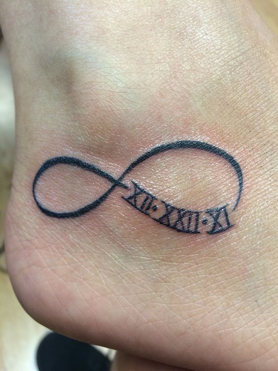 Roman Numerals Infinity On Tattoo Ankle.