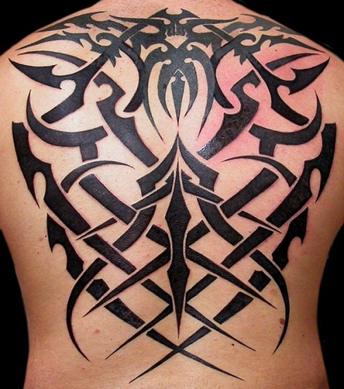 Sharp ends are found on this back tattoo design.