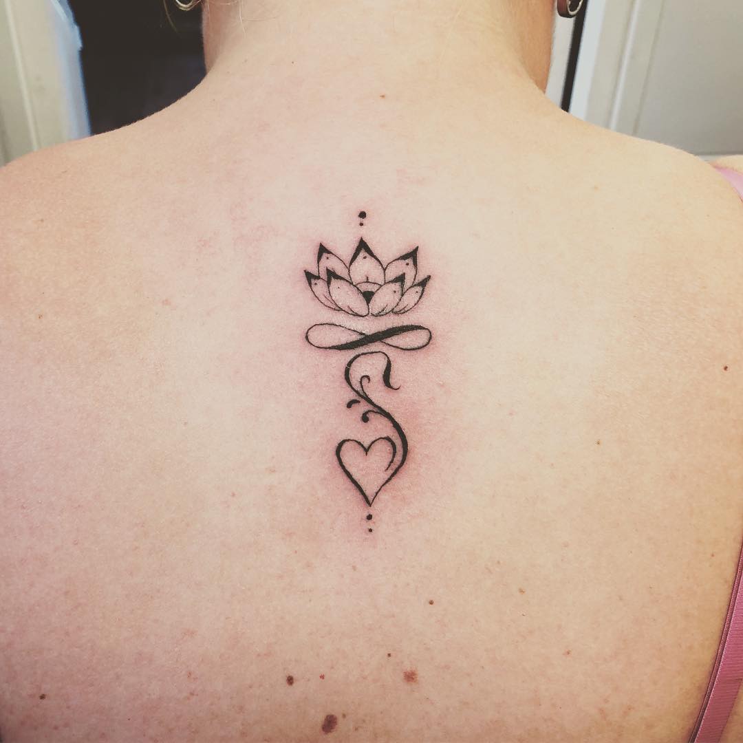 Small Piece Of Infinity Tattoo With Lotus On Back.