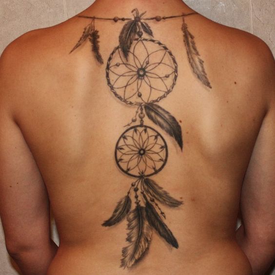 Stunning dreamcatcher tattoo on back.