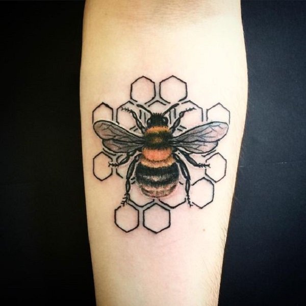 The honeycomb maze bee tattoo design.