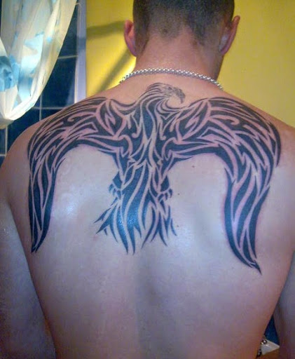 Tribal eagle tattoos designs on full upper back of men.