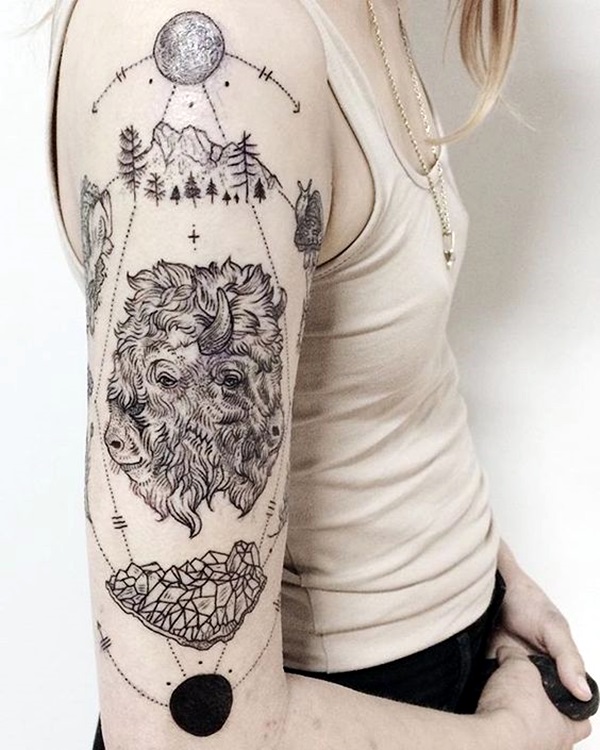 Unique sleeve tattoo.