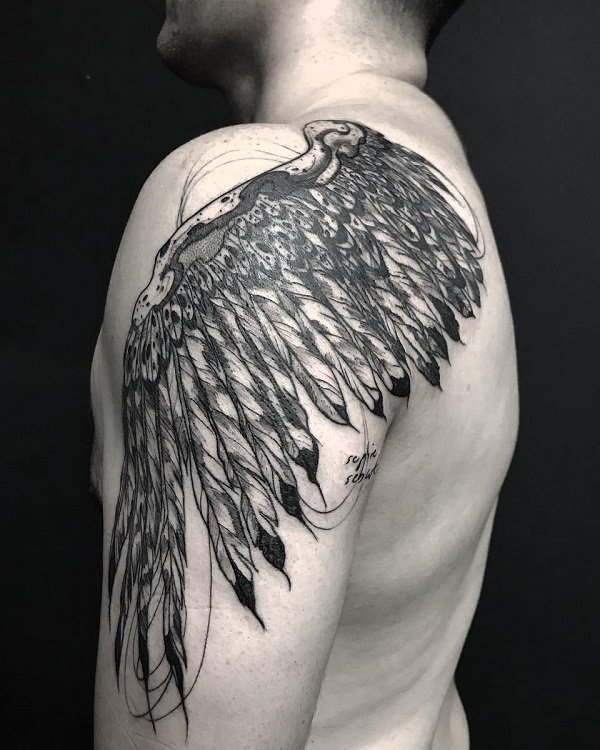 Wing sleeve tattoo for man.