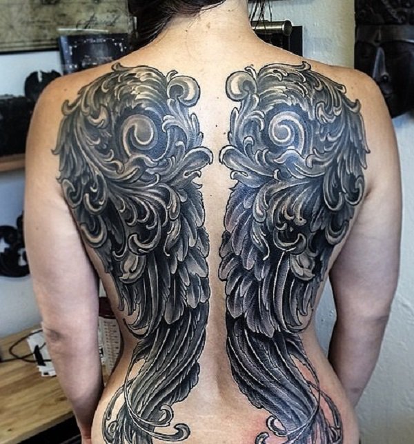 Women Wings Back Tattoo.