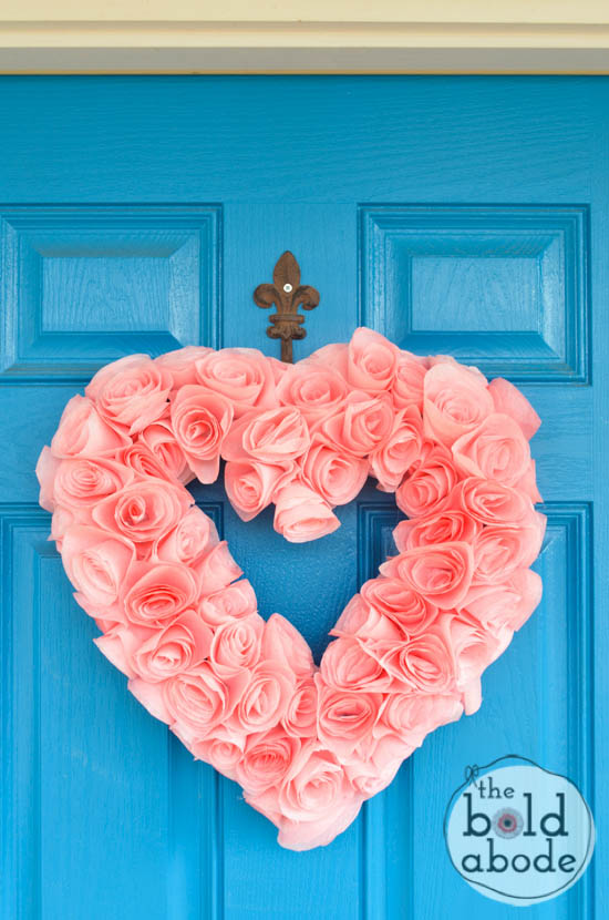Adorable coffee filter heart wreath for door.