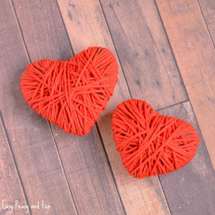 Easy yarn wrapped heart crafts.