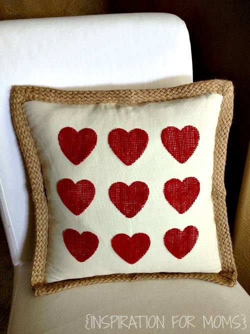 Lovely heart no sew burlap pillow.