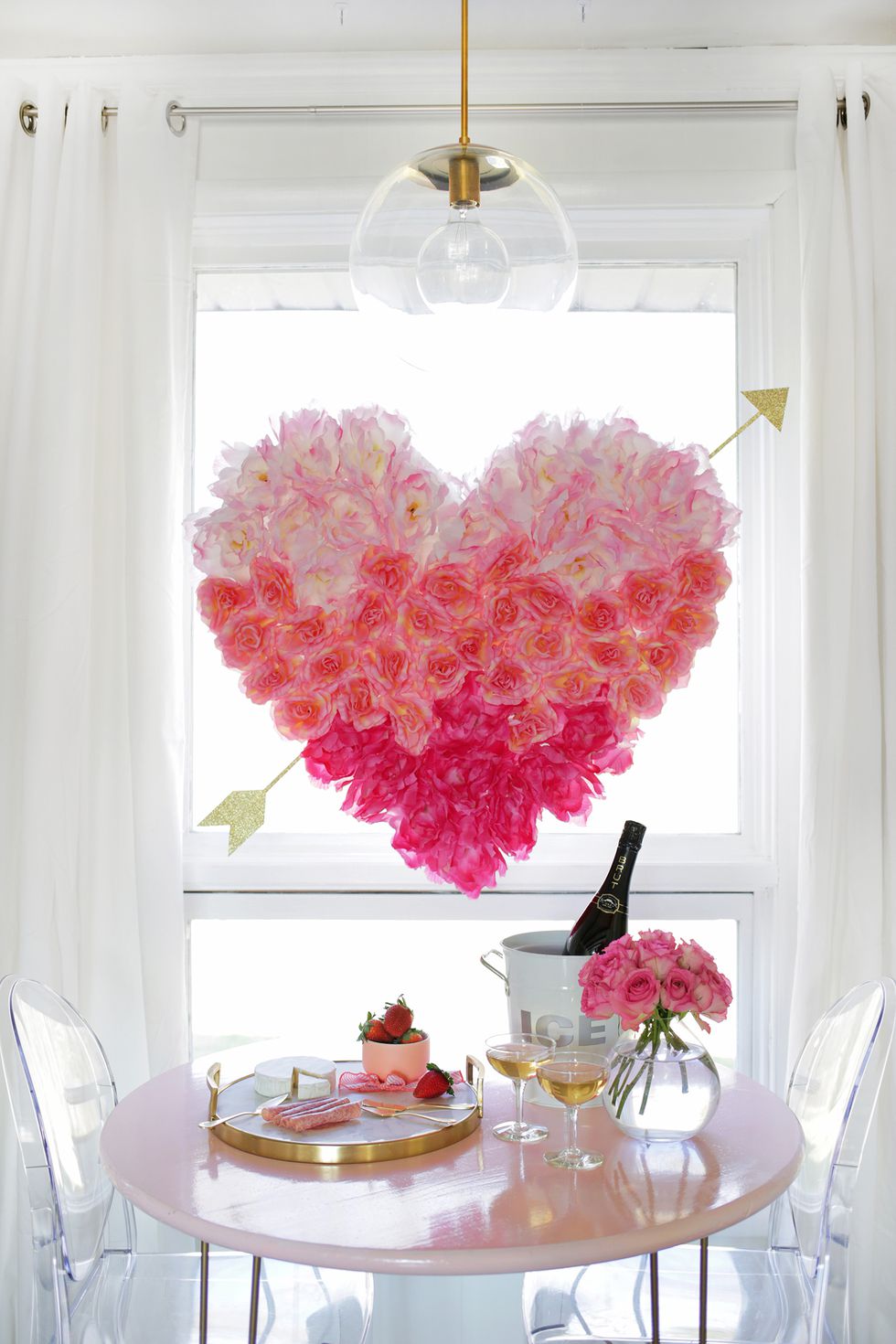 Ombre hanging flower heart for Valentines day party decor