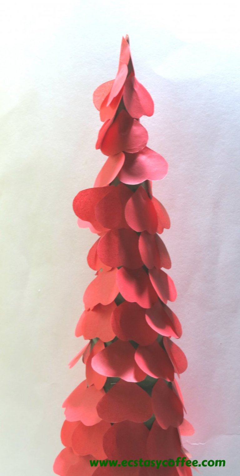 Pretty heart cone tree with paper hearts.