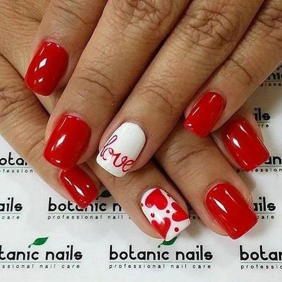 Red and white love nails.
