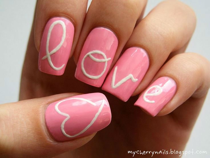 Simple pink love nails. Valentine’s Day Nail Art