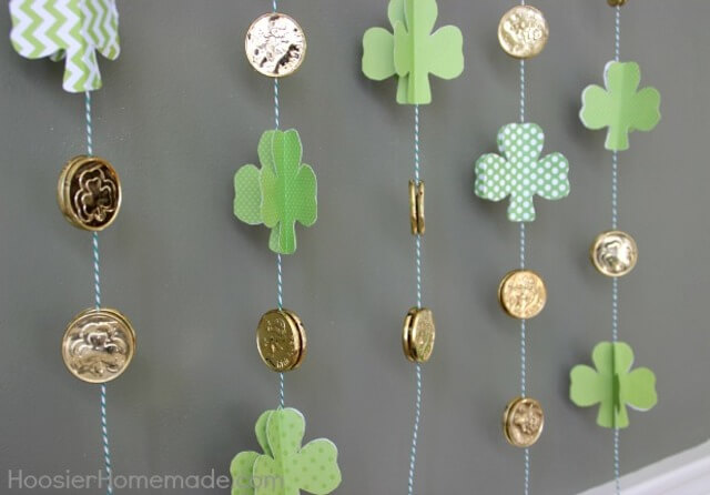 Coin and shamrock garland for home decoration.