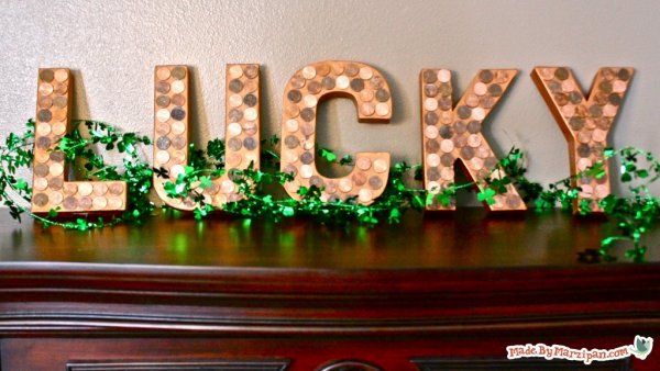 Copper lucky penny letters for home decor.