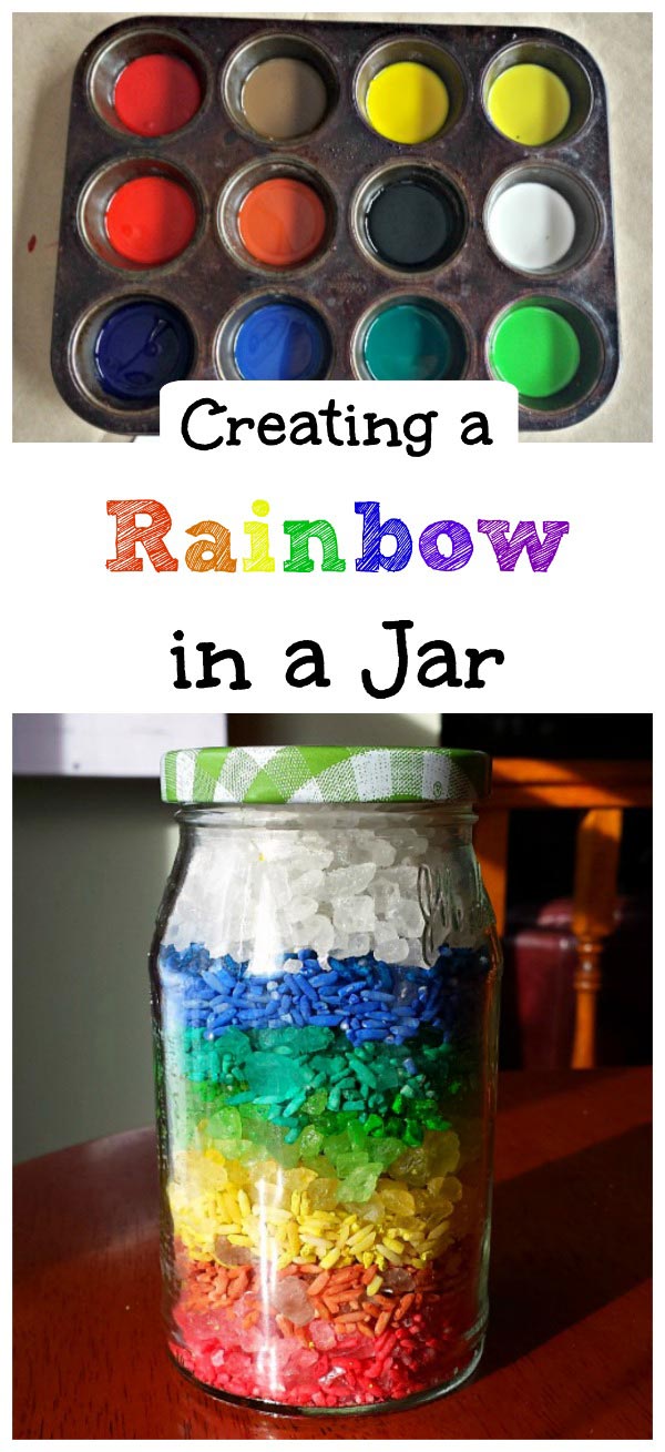 Rainbow rice in a jar.