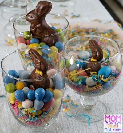 Chocolate bunny with candies in a jar.