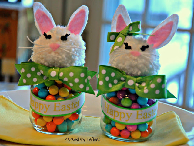 Fluffy Easter bunny candy jars.